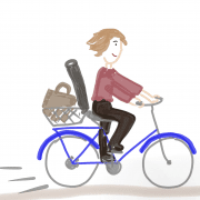 Frau mit Einkaufskorb auf dem Fahrrad unterwegs