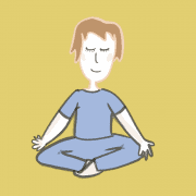 Meditation, eine Person mit geschlossenen Augen im Schneidersitz